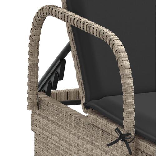 Liggestol med hjul og hynde polyrattan lysegrå