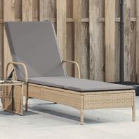 Liggestol med hjul og hynde polyrattan beige