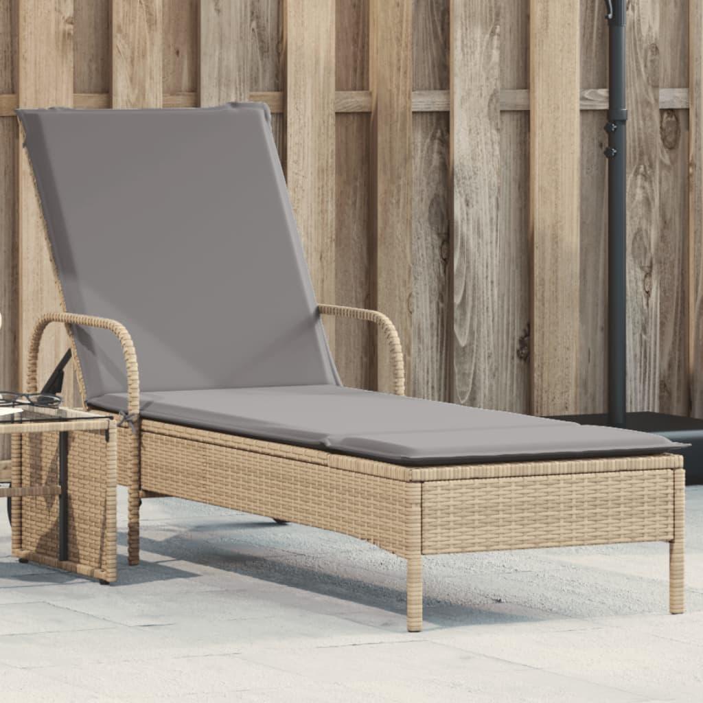 Liggestol med hjul og hynde polyrattan beige
