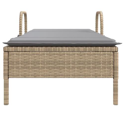 Liggestol med hjul og hynde polyrattan beige
