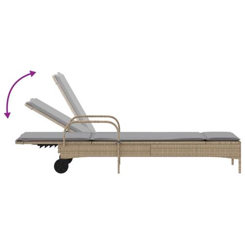 Liggestol med hjul og hynde polyrattan beige