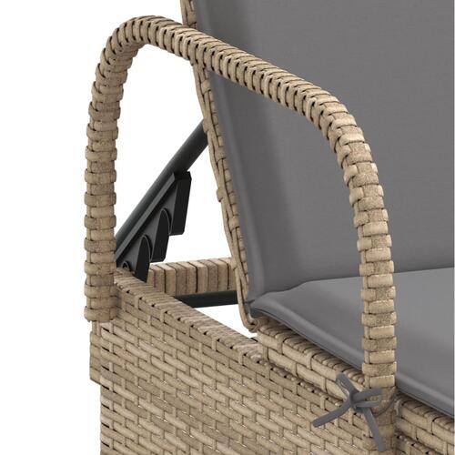 Liggestol med hjul og hynde polyrattan beige