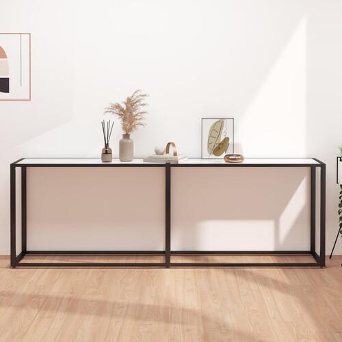 Konsolbord 220x35x75,5 cm hærdet glas hvid marmor