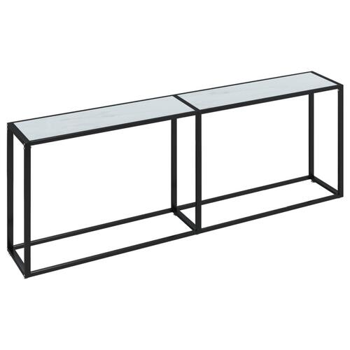 Konsolbord 220x35x75,5 cm hærdet glas hvid marmor