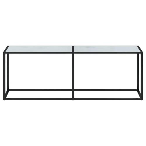 Konsolbord 220x35x75,5 cm hærdet glas hvid marmor