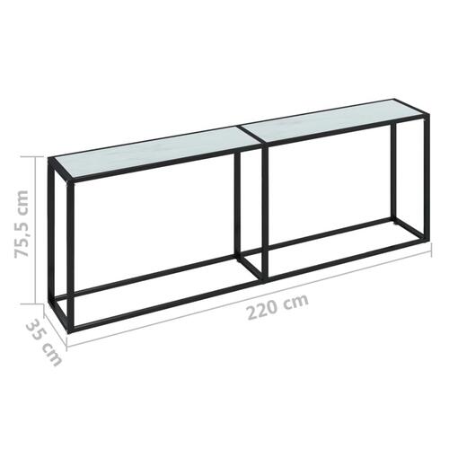 Konsolbord 220x35x75,5 cm hærdet glas hvid marmor