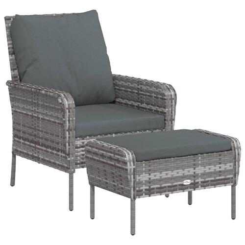Havestol med fodskammel polyrattan grå