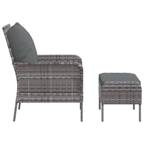 Havestol med fodskammel polyrattan grå