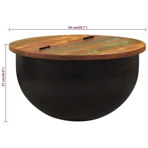 Sofabord 50x27 cm massivt genbrugstræ sort