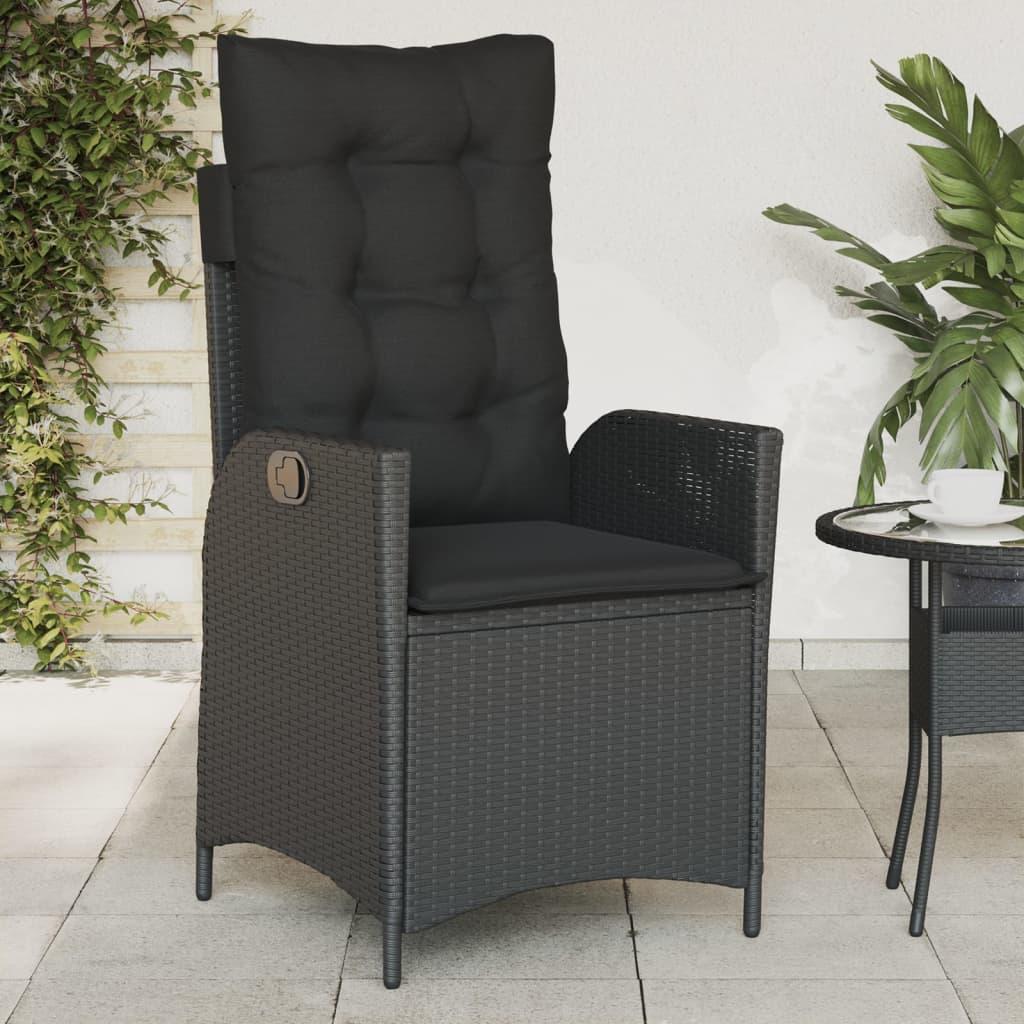 Havestol med hynder justerbart ryglæn polyrattan sort