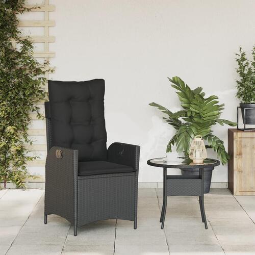 Havestol med hynder justerbart ryglæn polyrattan sort