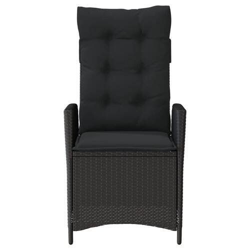 Havestol med hynder justerbart ryglæn polyrattan sort
