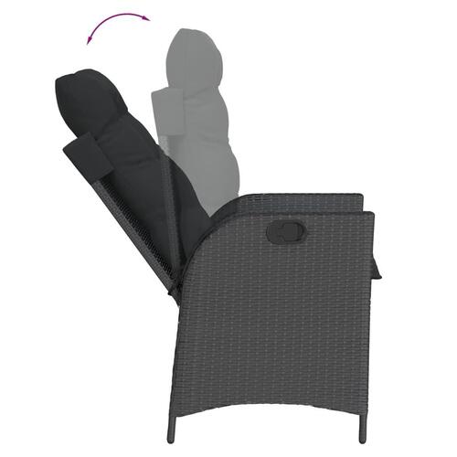 Havestol med hynder justerbart ryglæn polyrattan sort