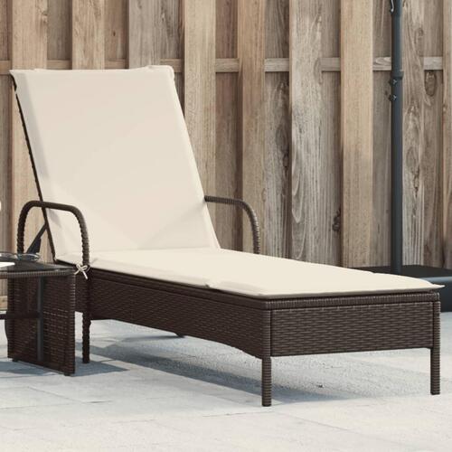 Liggestol med hjul og hynde polyrattan brun