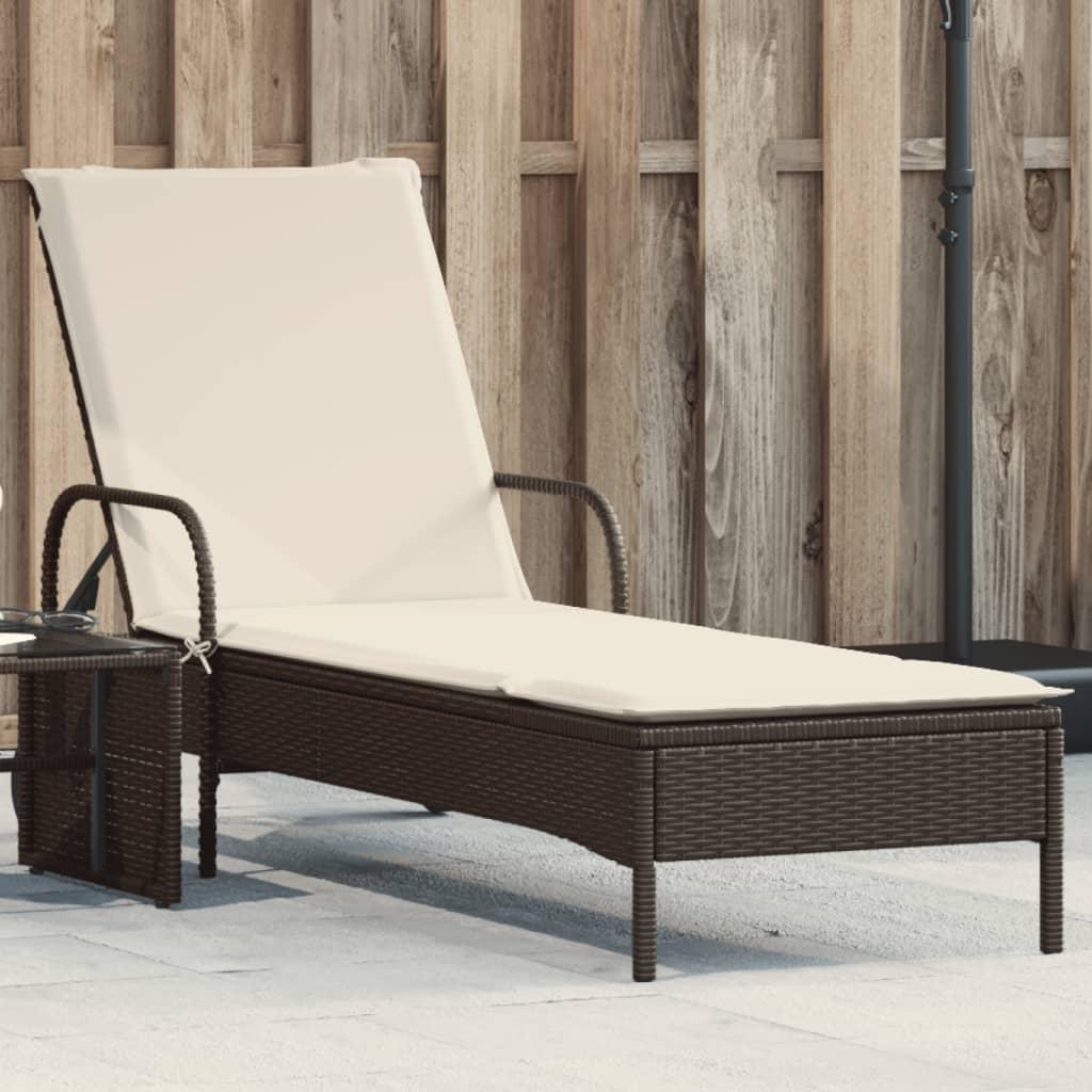 Liggestol med hjul og hynde polyrattan brun