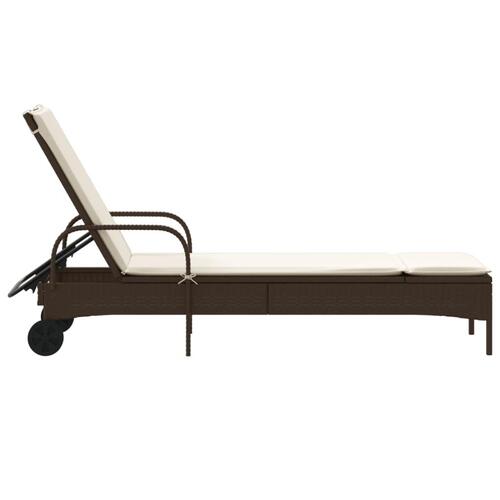 Liggestol med hjul og hynde polyrattan brun