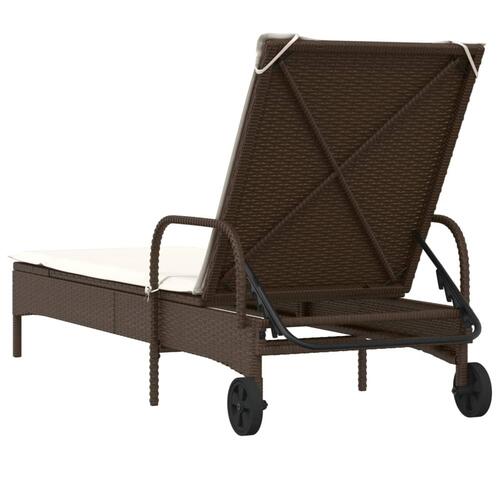 Liggestol med hjul og hynde polyrattan brun