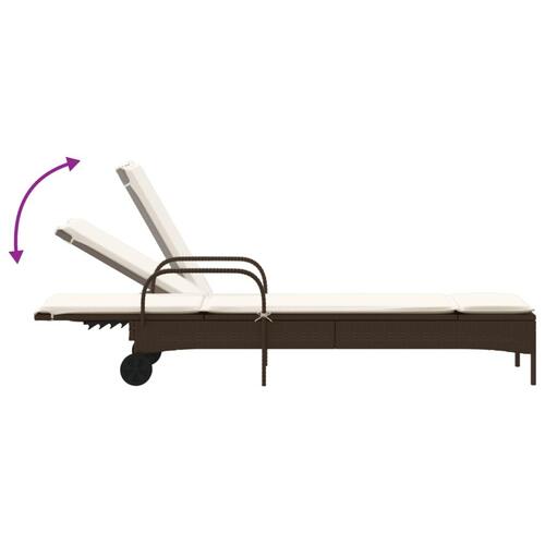 Liggestol med hjul og hynde polyrattan brun