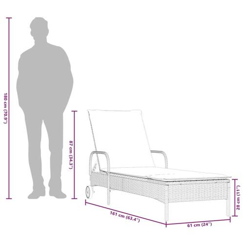 Liggestol med hjul og hynde polyrattan brun