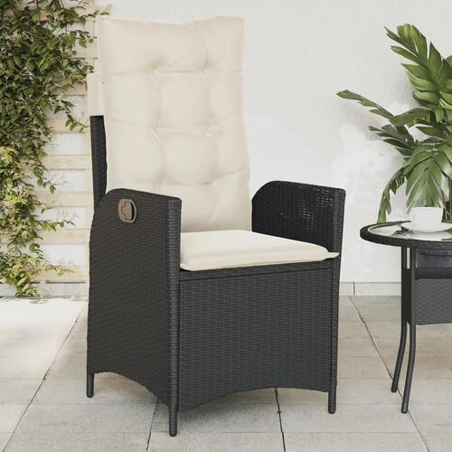 Havestol med hynder justerbart ryglæn polyrattan sort
