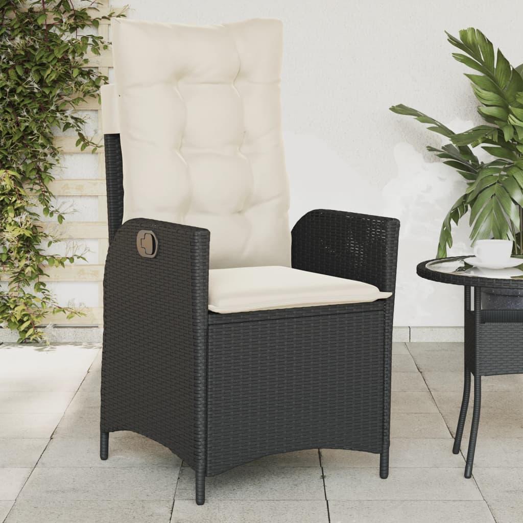 Havestol med hynder justerbart ryglæn polyrattan sort