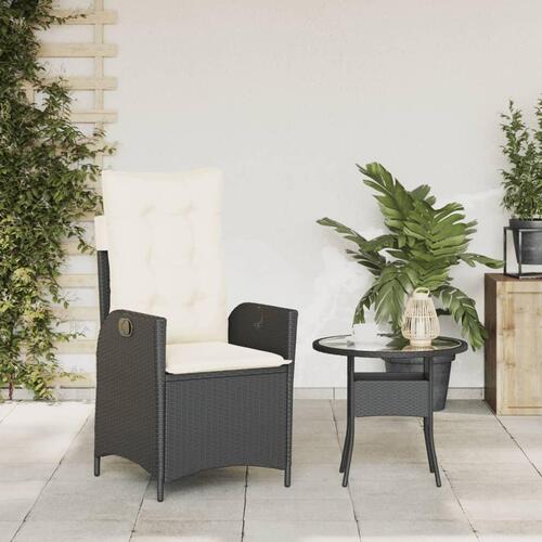 Havestol med hynder justerbart ryglæn polyrattan sort