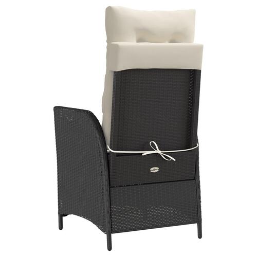 Havestol med hynder justerbart ryglæn polyrattan sort