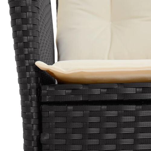 Havestol med hynder justerbart ryglæn polyrattan sort