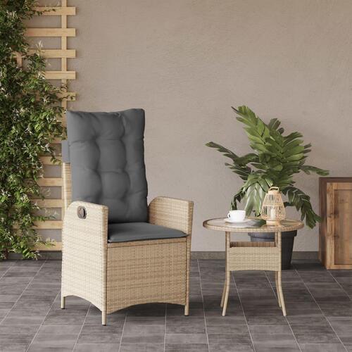 Havestol med lænefunktion og hynder polyrattan blandet beige