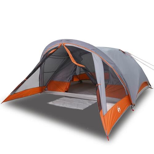 4-personers campingtelt vandafvisende grå og orange