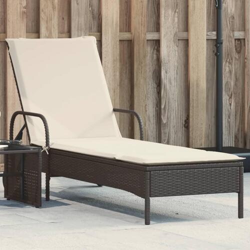 Liggestol med hjul og hynde polyrattan sort