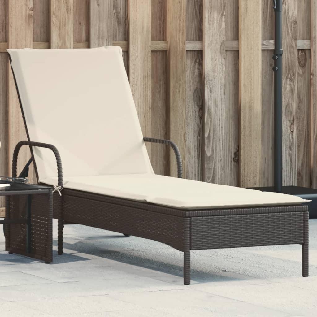 Liggestol med hjul og hynde polyrattan sort