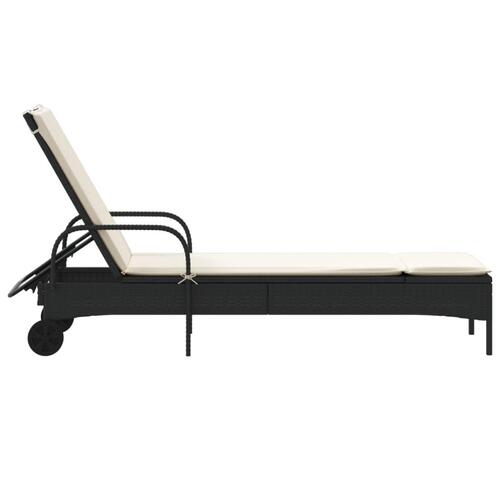 Liggestol med hjul og hynde polyrattan sort