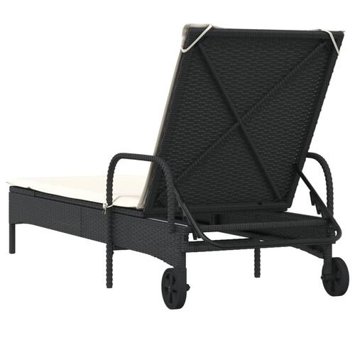 Liggestol med hjul og hynde polyrattan sort
