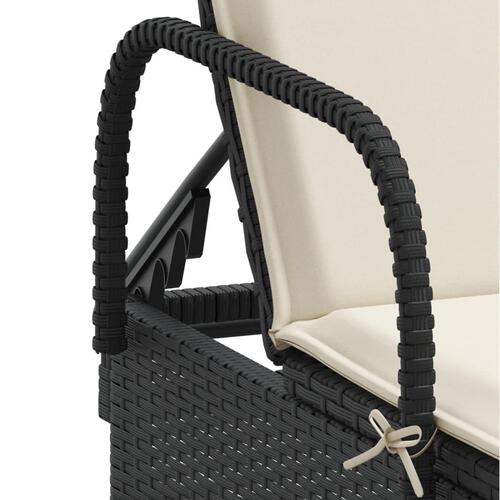 Liggestol med hjul og hynde polyrattan sort