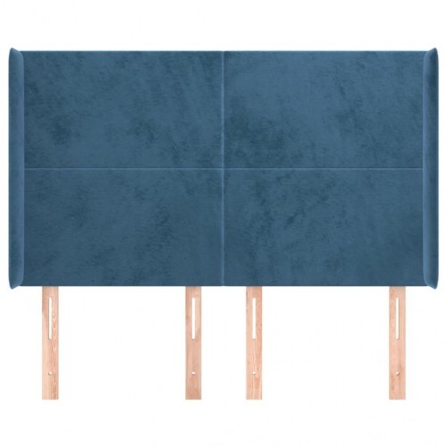 Sengegavl med kanter i fløjl - 147×16×118/128 cm, mørkeblå