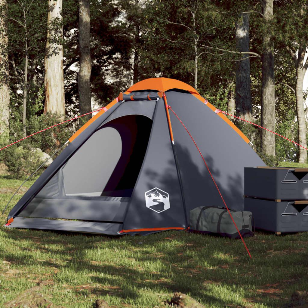 4-personers campingtelt vandafvisende grå og orange