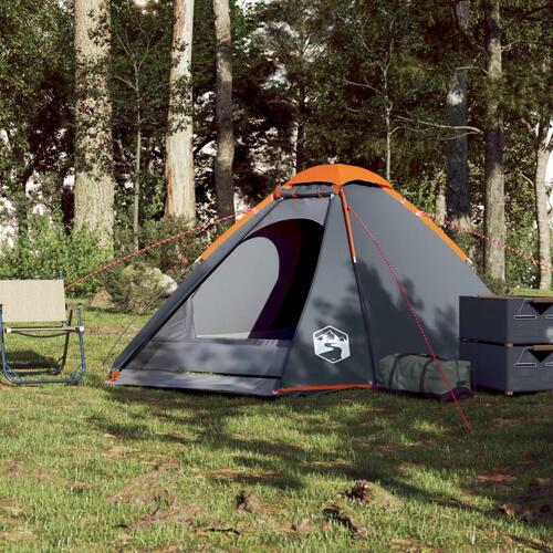 4-personers campingtelt vandafvisende grå og orange