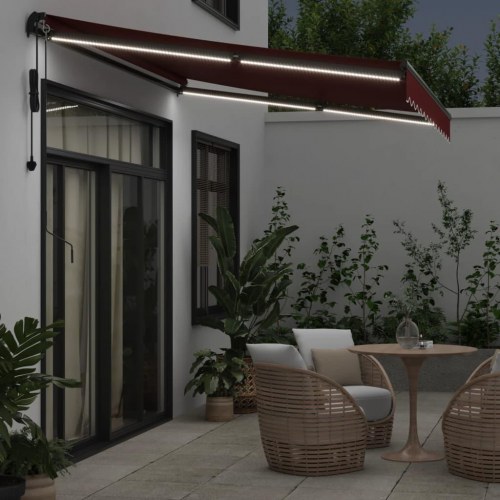 Markise med LED-lys og automatisk betjening 350 x 250 cm - bordeaux