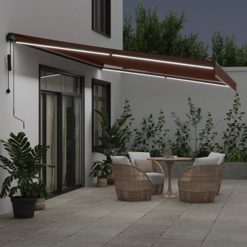 Markise med LED-lys 600 × 350 cm - automatisk betjening, brun