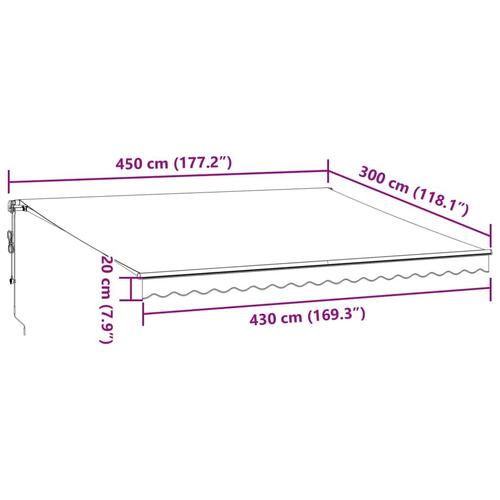 Markise 450x300 cm automatisk betjening antracitgrå og hvid