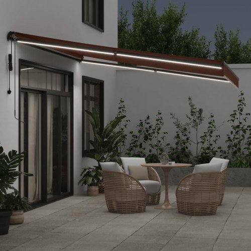 Markise med LED-lys og automatisk betjening 400 x 350 cm - brun