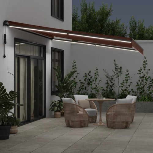 Markise med LED-lys og automatisk betjening 450 x 350 cm - brun