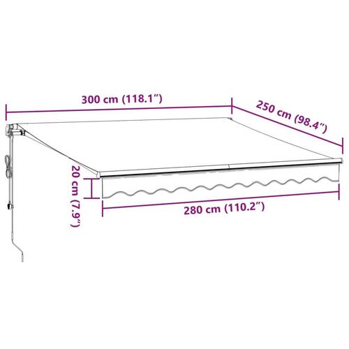 Markise m. LED 300x250 cm automatisk betjening antracitgrå hvid