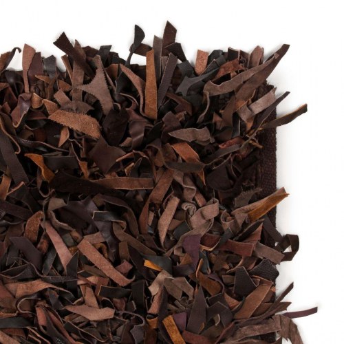 Shaggy tæppe ægte læder 80 x 160 cm brun