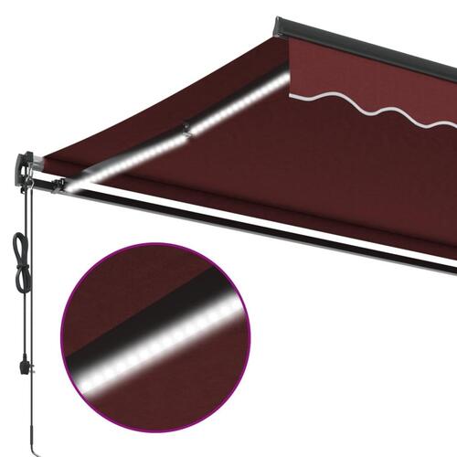 Markise med LED-lys 400x300 cm automatisk betjening bordeaux