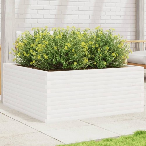Plantekasse 110x110x46 cm massivt fyrretræ hvid