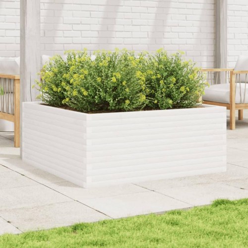 Plantekasse 110x110x46 cm massivt fyrretræ hvid