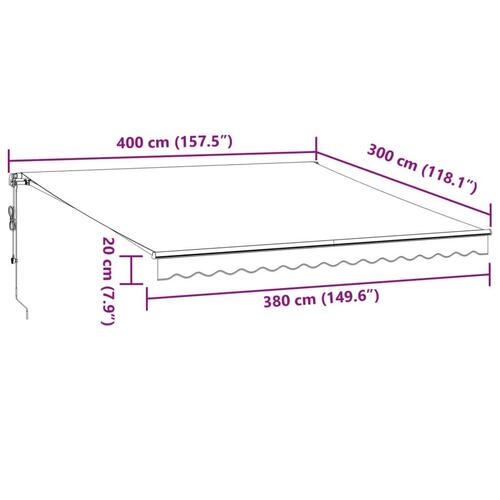 Markise m. LED 400x300 cm automatisk betjening antracitgrå hvid