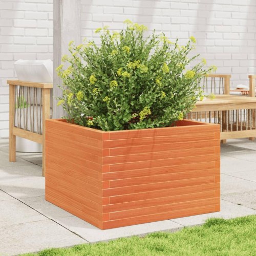 Plantekasse 70x70x46 cm massivt fyrretræ gyldenbrun
